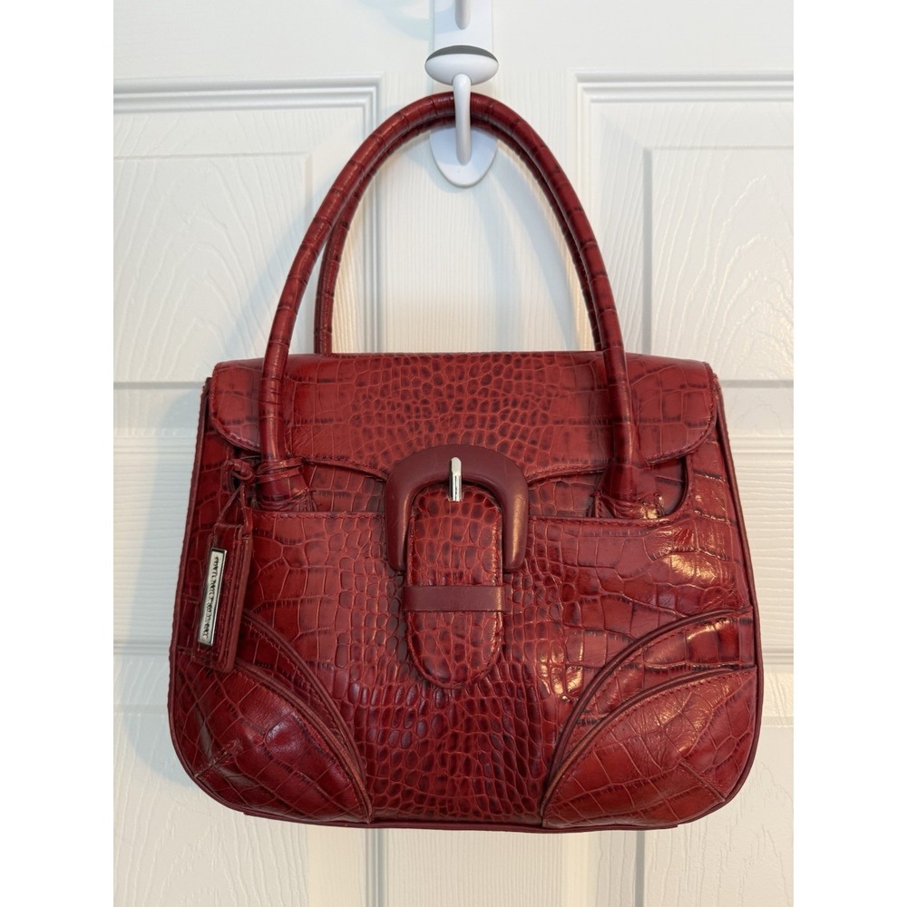 Antonio Melani Y2K Vintage Red Leather Croc Embossed Buckle Satchel Handbag